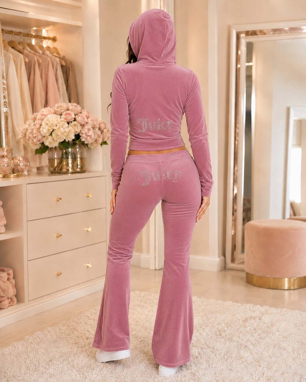 M Juicy Couture Rose Velour Hoodie and Flare Pants Set NWT